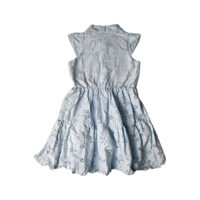 A Blue Sleeveless Dresses from Le Petit Society in size 5T for girl. (Back View)