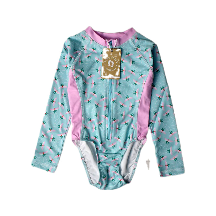 A Blue Rash Guards from Sandy Feet Australia in size 4T for girl. (Front View)