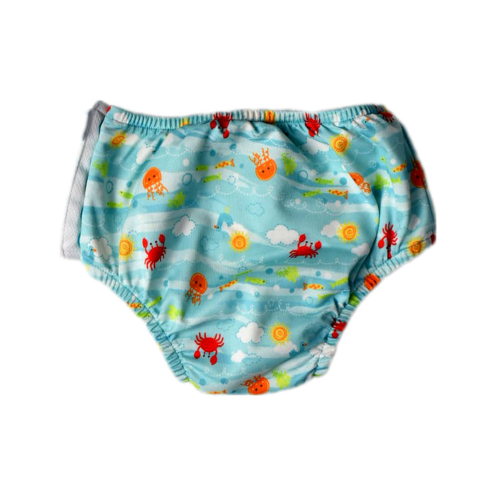 A Blue Swim Diapers from i play in size 3T for neutral. (Back View)