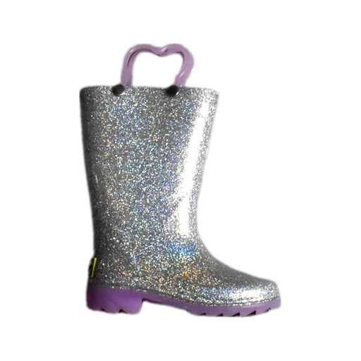 A Silver Rain Boots from Western Chief Kids in size 18-24M for girl. (Front View)