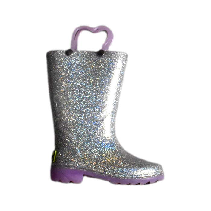 A Silver Rain Boots from Western Chief Kids in size 18-24M for girl. (Front View)