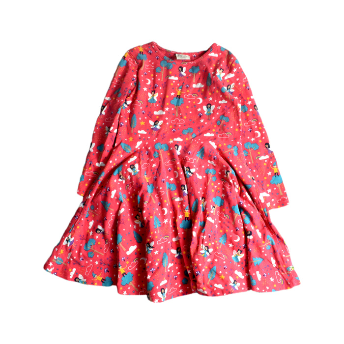 A Red Long Sleeve Dresses from Frugi in size 4T for girl. (Front View)