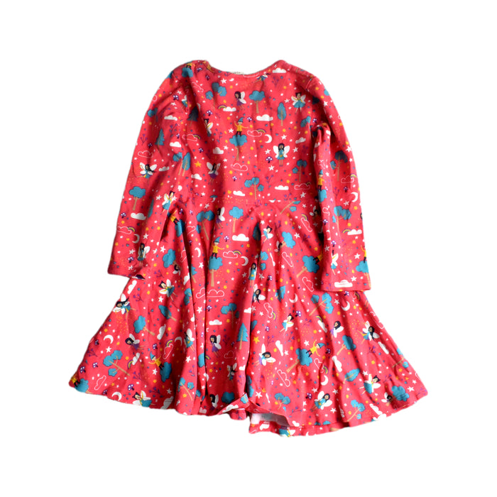 A Red Long Sleeve Dresses from Frugi in size 4T for girl. (Back View)