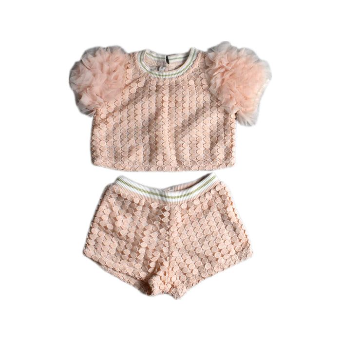 A Beige Shorts Sets from Gingersnaps in size 2T for girl. (Front View)