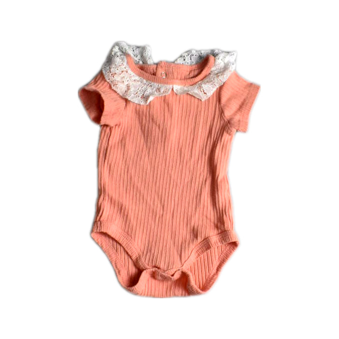 A Peach Short Sleeve Bodysuits from RZ by Rachel Zoe in size 3-6M for girl. (Front View)