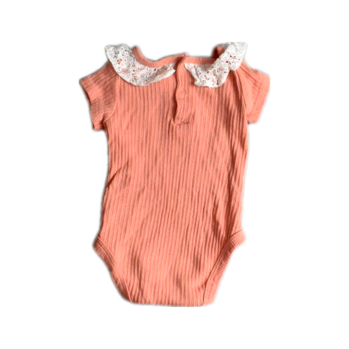 A Peach Short Sleeve Bodysuits from RZ by Rachel Zoe in size 3-6M for girl. (Back View)