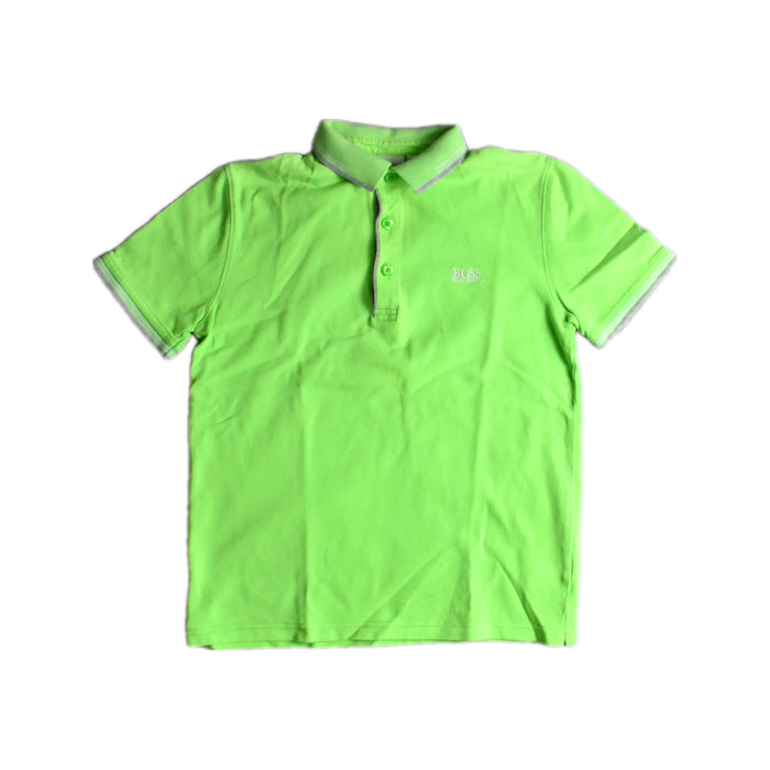 A Green Short Sleeve Polos from Boss in size 12Y for boy. (Front View)