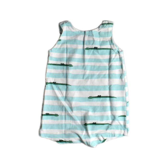 A White Sleeveless Rompers from Le Petit Society in size 3-6M for girl. (Back View)