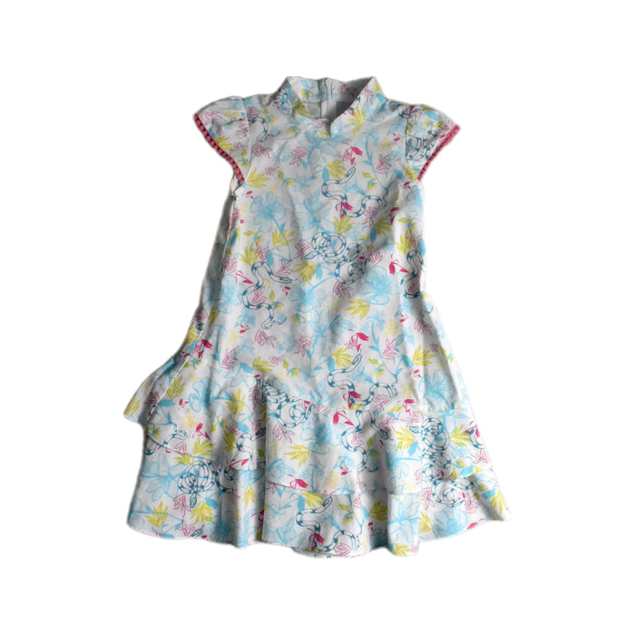 A Multicolour Short Sleeve Dresses from Le Petit Society in size 6T for girl. (Front View)