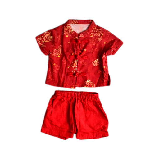 A Red Shorts Sets from Elly in size 3-6M for boy. (Front View)