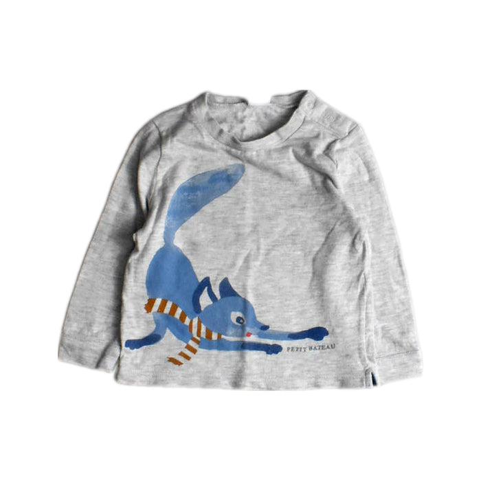 A Grey Long Sleeve T Shirts from Petit Bateau in size 12-18M for boy. (Front View)