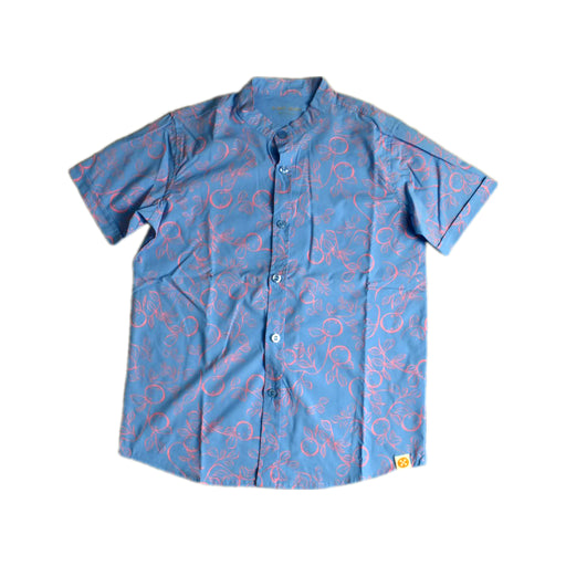 A Blue Short Sleeve Shirts from Le Petit Society in size 8Y for boy. (Front View)