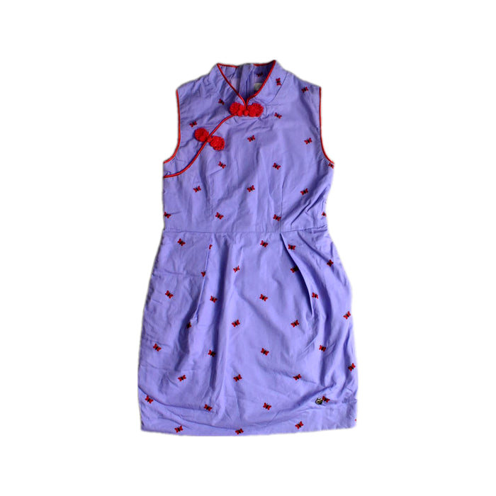 A Purple Sleeveless Dresses from bloomB in size 5T for girl. (Front View)