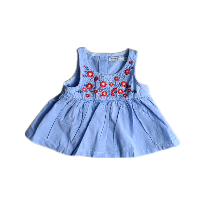 A Blue Sleeveless Tops from Gingersnaps in size 3-6M for girl. (Front View)