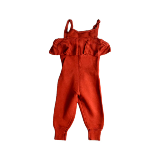 A Orange Sleeveless Jumpsuits from maed in size 2T for girl. (Front View)