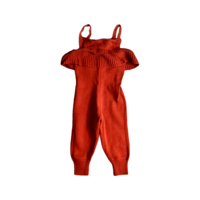A Orange Sleeveless Jumpsuits from maed in size 2T for girl. (Back View)