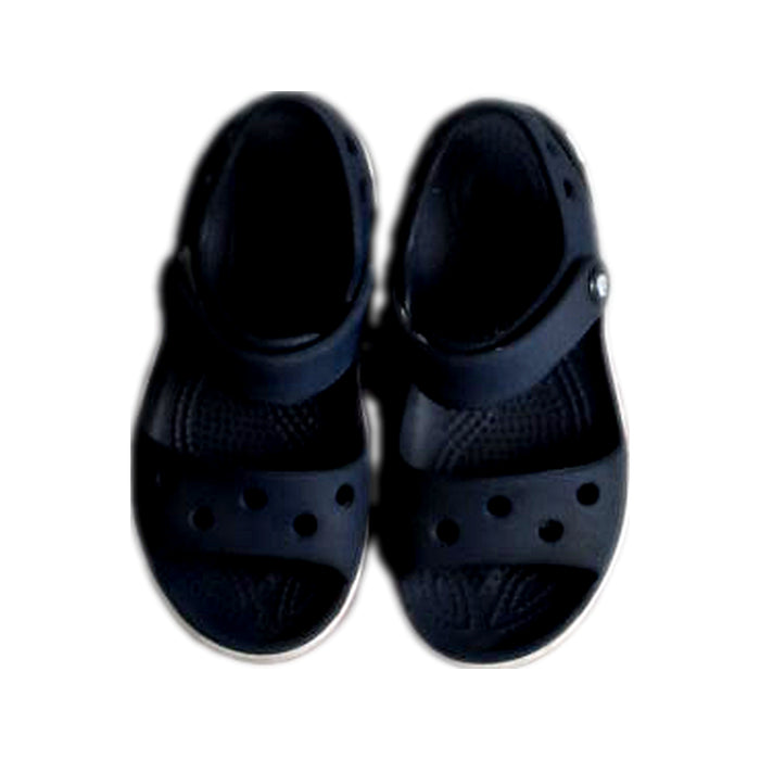 A Blue Sandals from Crocs in size 3T for neutral. (Back View)