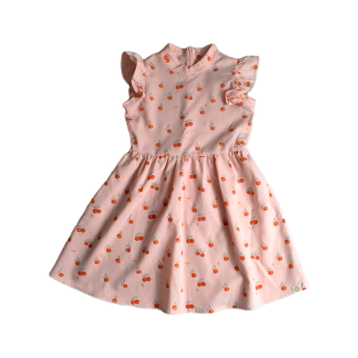 A Pink Sleeveless Dresses from Le Petit Society in size 6T for girl. (Front View)