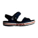 A Navy Sandals from Crocs in size 5T for boy. (Front View)