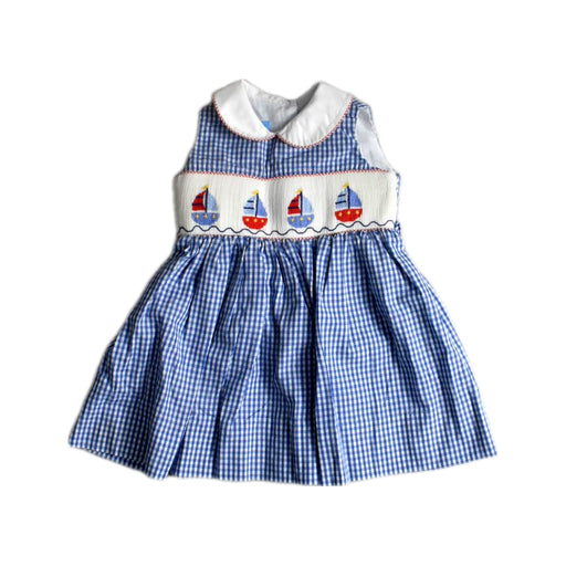 A Blue Sleeveless Dresses from Anavini in size 3-6M for girl. (Front View)