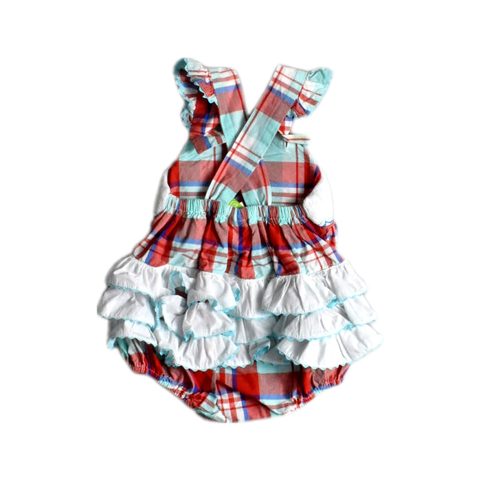 A Multicolour Sleeveless Rompers from Classic Whimsy in size 6-12M for girl. (Back View)