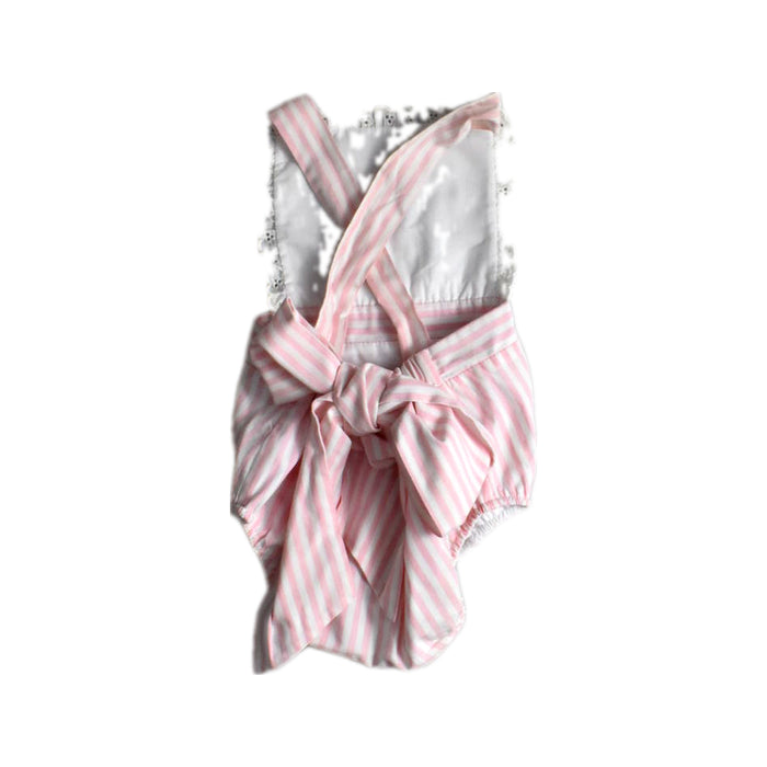 A Pink Sleeveless Rompers from The Beaufort Bonnet Company in size 18-24M for girl. (Back View)