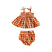 A Orange Shorts Sets from Seed in size 6-12M for girl. (Front View)