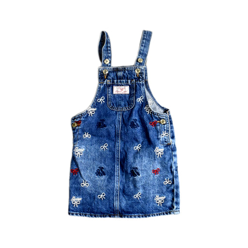 A Blue Overall Dresses from Guess in size 4T for girl. (Front View)