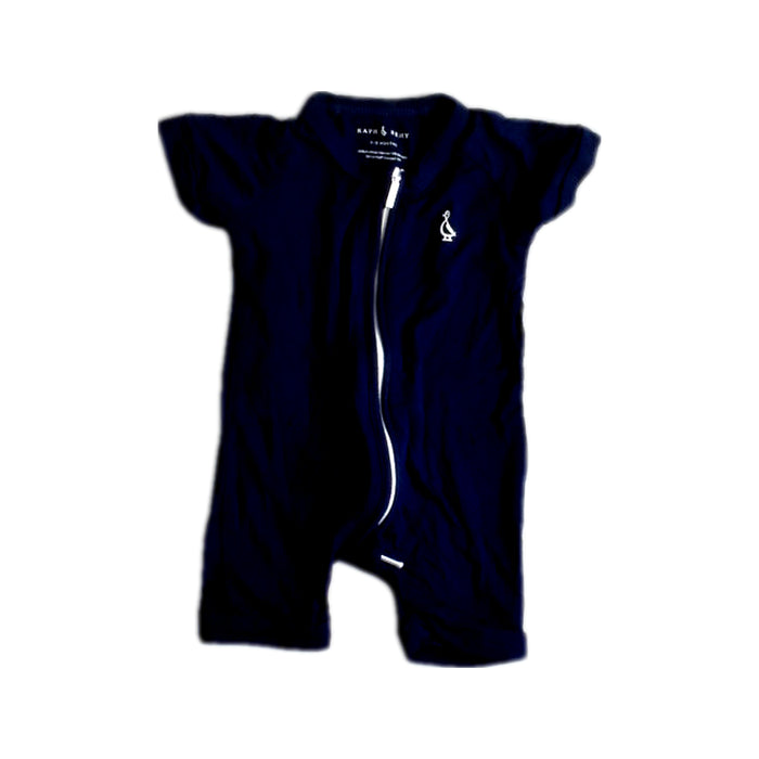 A Navy Short Sleeve Rompers from Raph and Remy in size 0-3M for boy. (Front View)