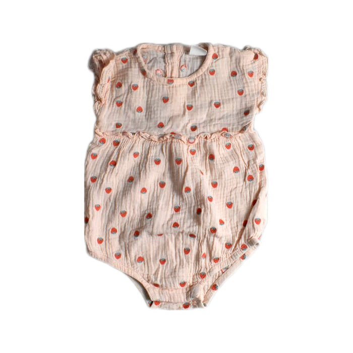 A Beige Sleeveless Rompers from Seed in size 6-12M for girl. (Front View)