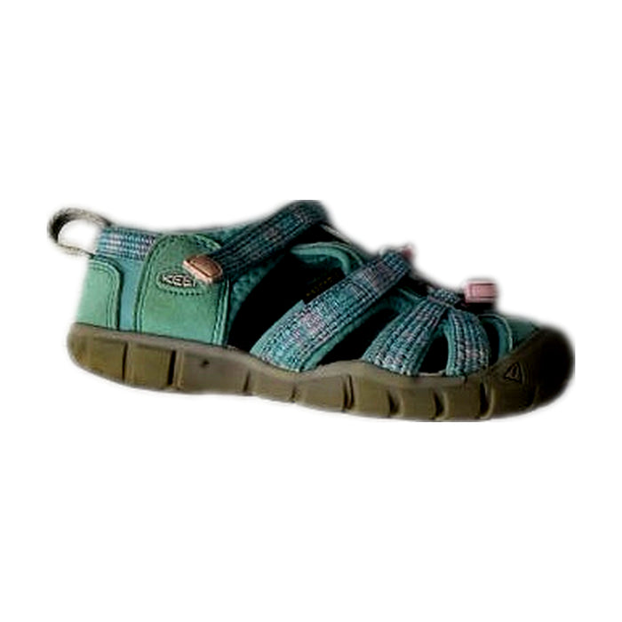 A Blue Sandals from Keen in size 4T for girl. (Front View)