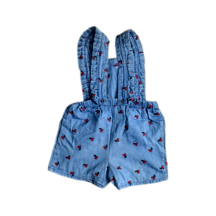 A Blue Overall Shorts from Bout'Chou in size 12-18M for girl. (Back View)