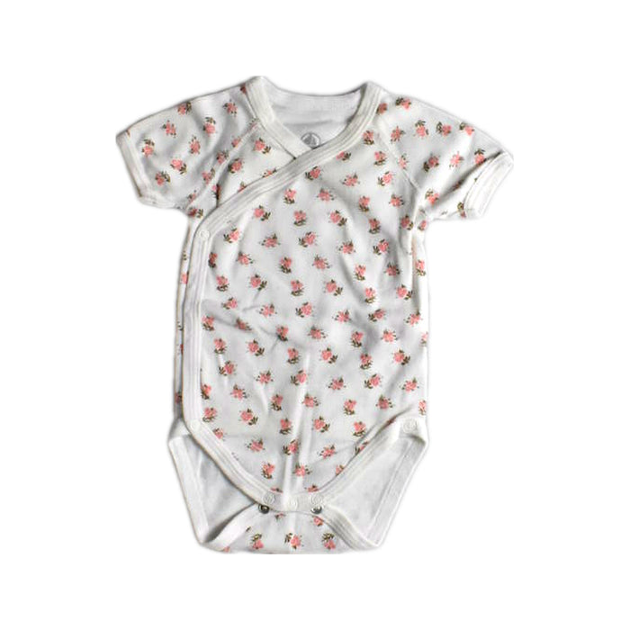 A White Short Sleeve Bodysuits from Petit Bateau in size 0-3M for girl. (Front View)