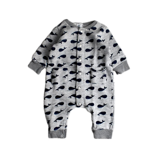 A Grey Long Sleeve Rompers from Petit Bateau in size 3-6M for boy. (Front View)