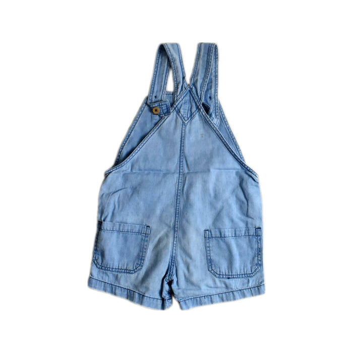 A Blue Overall Shorts from Bout'Chou in size 3T for neutral. (Back View)