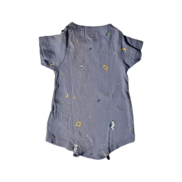 A Blue Short Sleeve Bodysuits from Le Petit Society in size 0-3M for girl. (Back View)