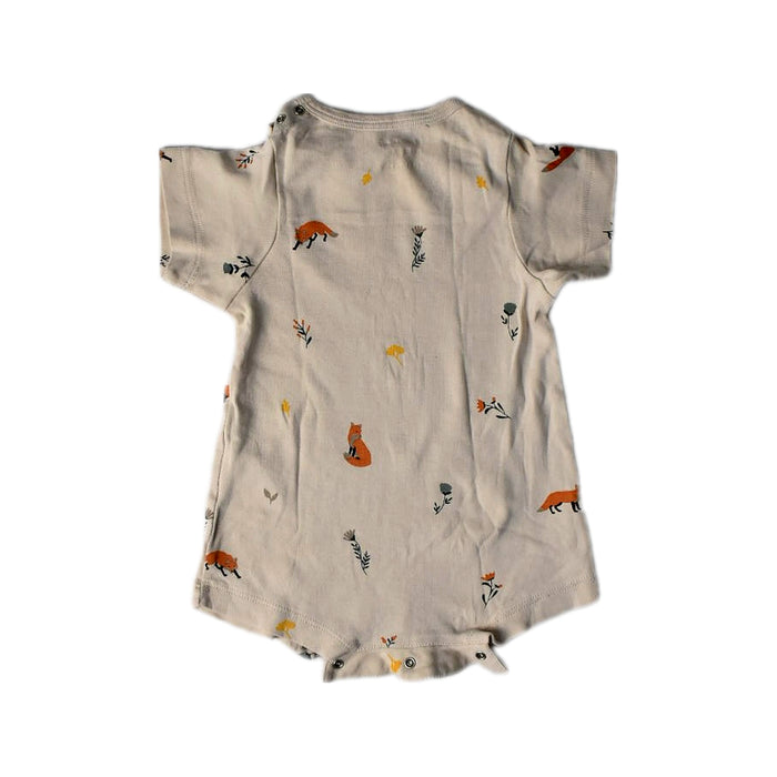 A Beige Short Sleeve Rompers from Le Petit Society in size 0-3M for girl. (Back View)