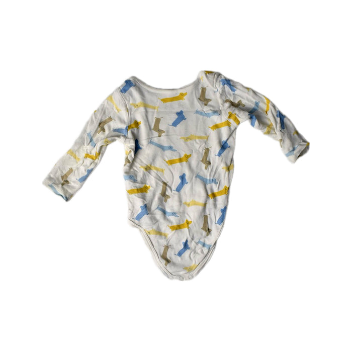 A Yellow Long Sleeve Bodysuits from Mori in size 6-12M for girl. (Back View)