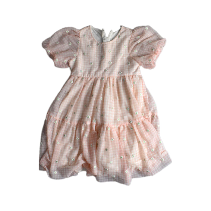A Pink Short Sleeve Dresses from Seed in size 5T for girl. (Front View)