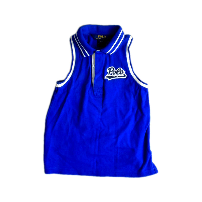 A Blue Sleeveless Polos from Polo Ralph Lauren in size 4T for girl. (Front View)