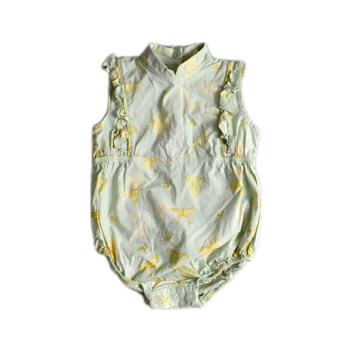 A Green Sleeveless Rompers from Elly in size 6-12M for girl. (Front View)