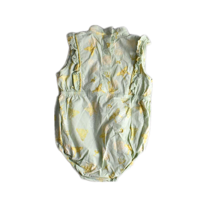 A Green Sleeveless Rompers from Elly in size 6-12M for girl. (Back View)