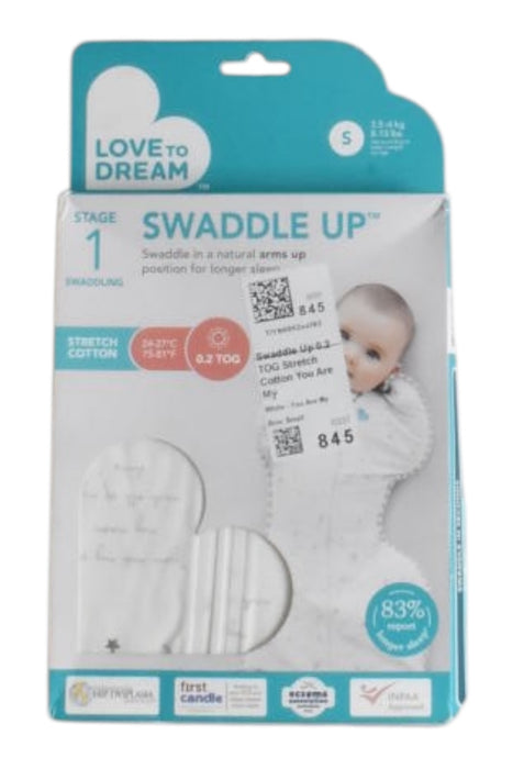 A White Swaddles from Love To Dream in size 0-3M for neutral. (Front View)