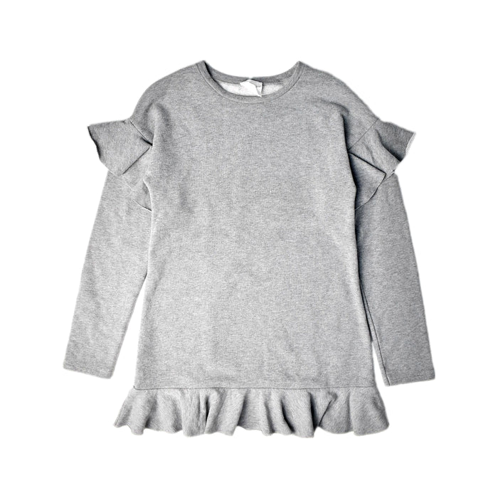 A Grey Long Sleeve Dresses from Le Petit Coco in size 10Y for girl. (Front View)