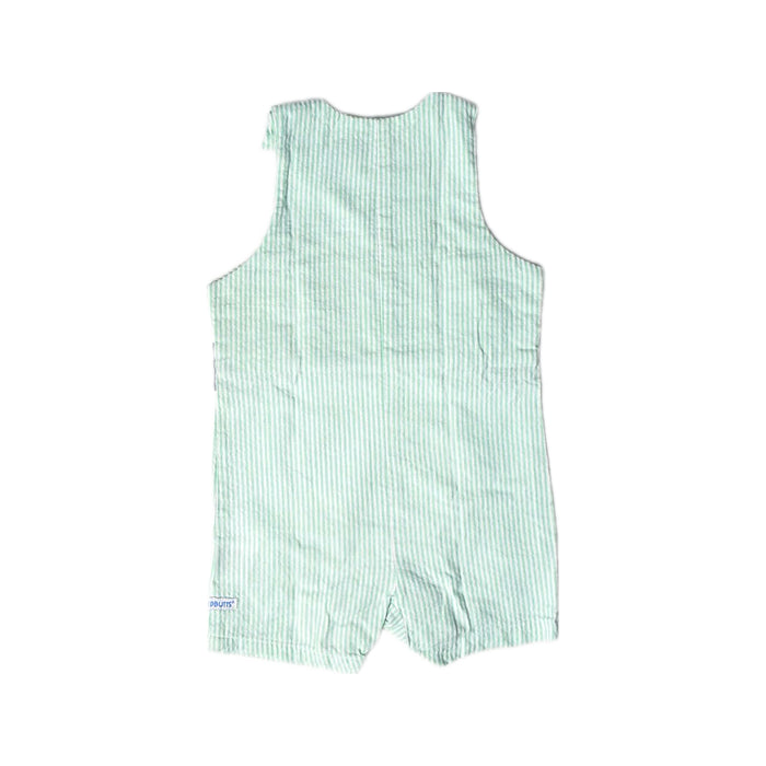 A Green Sleeveless Rompers from RuggedButts in size 6-12M for girl. (Back View)