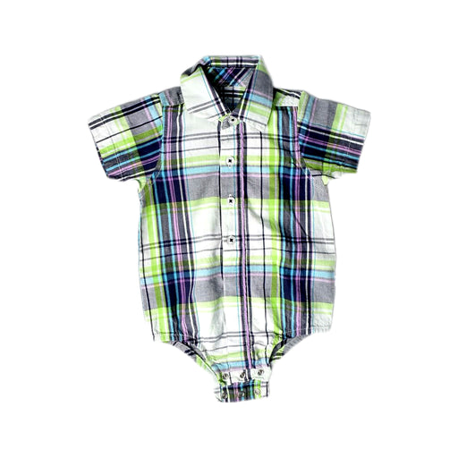 A Green Short Sleeve Bodysuits from RuggedButts in size 6-12M for boy. (Front View)
