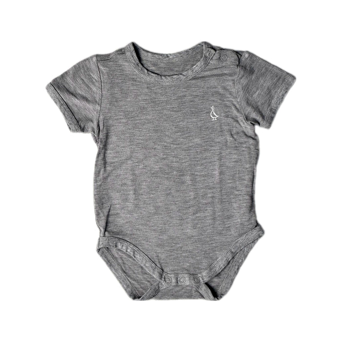 A Grey Short Sleeve Bodysuits from Raph and Remy in size 3-6M for neutral. (Front View)