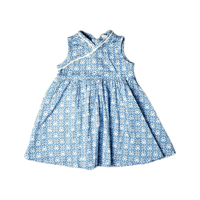 A Blue Sleeveless Dresses from Elly in size 6-12M for girl. (Front View)