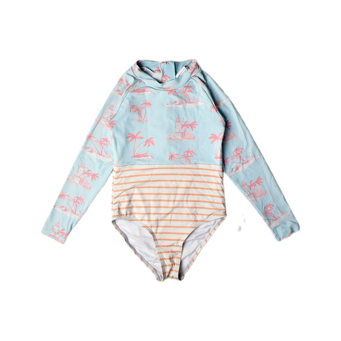 A Blue Rash Guards from Snapper Rock in size 4T for girl. (Front View)