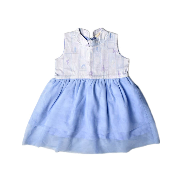 A Blue Sleeveless Dresses from Elly in size 6-12M for girl. (Front View)